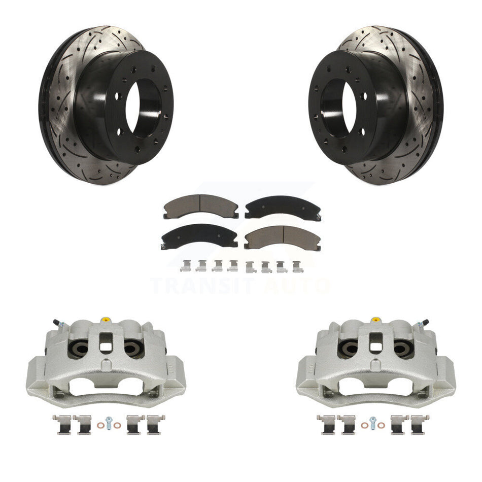 Rear Brake Caliper Drill Slotted Rotors Ceramic Pad Kit For GMC Chevrolet Sierra 2500 HD KCD-100623C