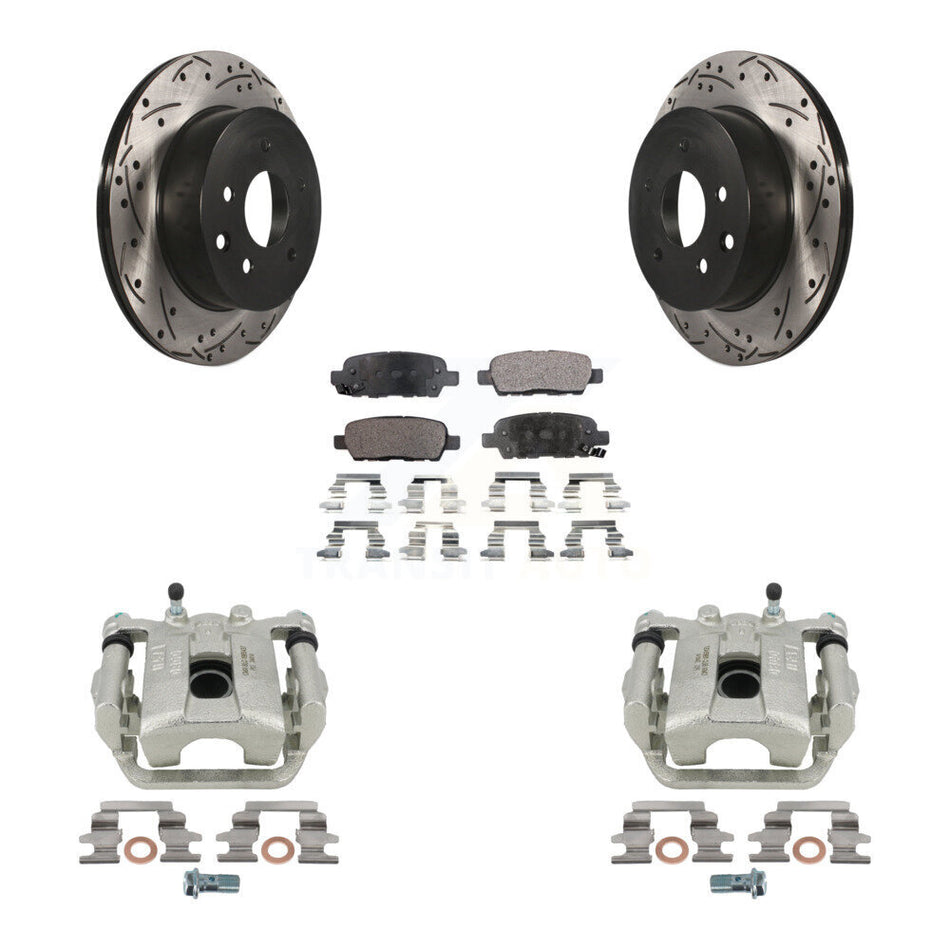 Rear Disc Brake Coated Caliper Drilled Slotted Rotors And Semi-Metallic Pads Kit For Nissan Rogue Select X-Trail KCD-100623P by Transit Auto