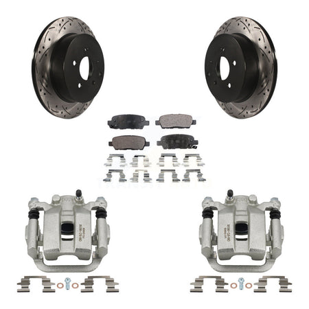 Rear Brake Coated Caliper Drill Slot Rotor Semi-Metallic Pad Kit For Nissan Murano Quest KCD-100626P