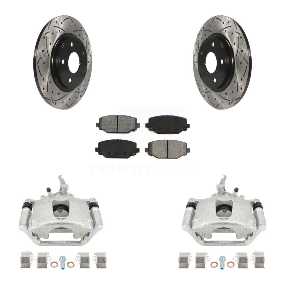 Rear Brake Caliper Drill Slotted Rotor Semi-Metallic Pad Kit For 2014-2020 Dodge Journey KCD-100626S