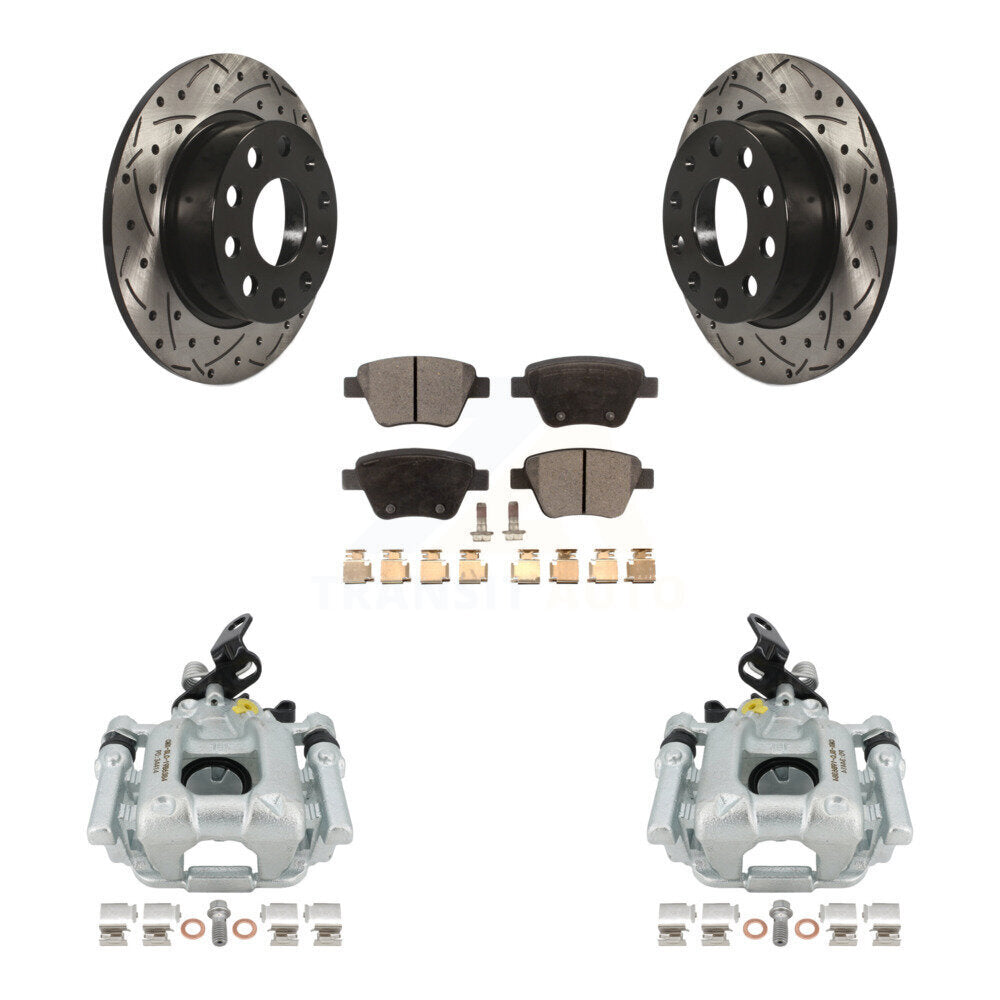 Rear Disc Brake Coated Caliper Drilled Slotted Rotors And Ceramic Pads Kit For Volkswagen GTI Eos With 253mm Diameter Rotor KCD-100626T by Transit Auto