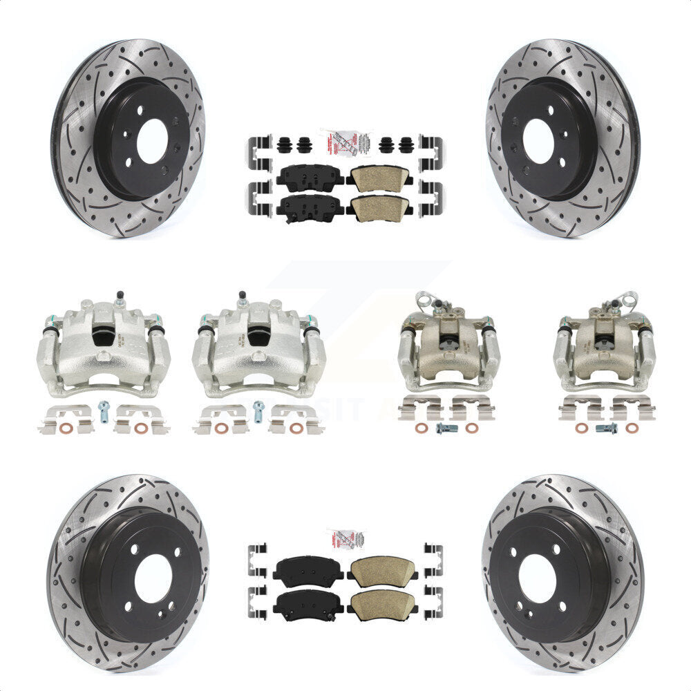 Front Rear Disc Brake Coated Caliper Drilled Slotted Rotors And Ceramic Pads Kit (10Pc) For Kia Rio KCD-100627N by Transit Auto