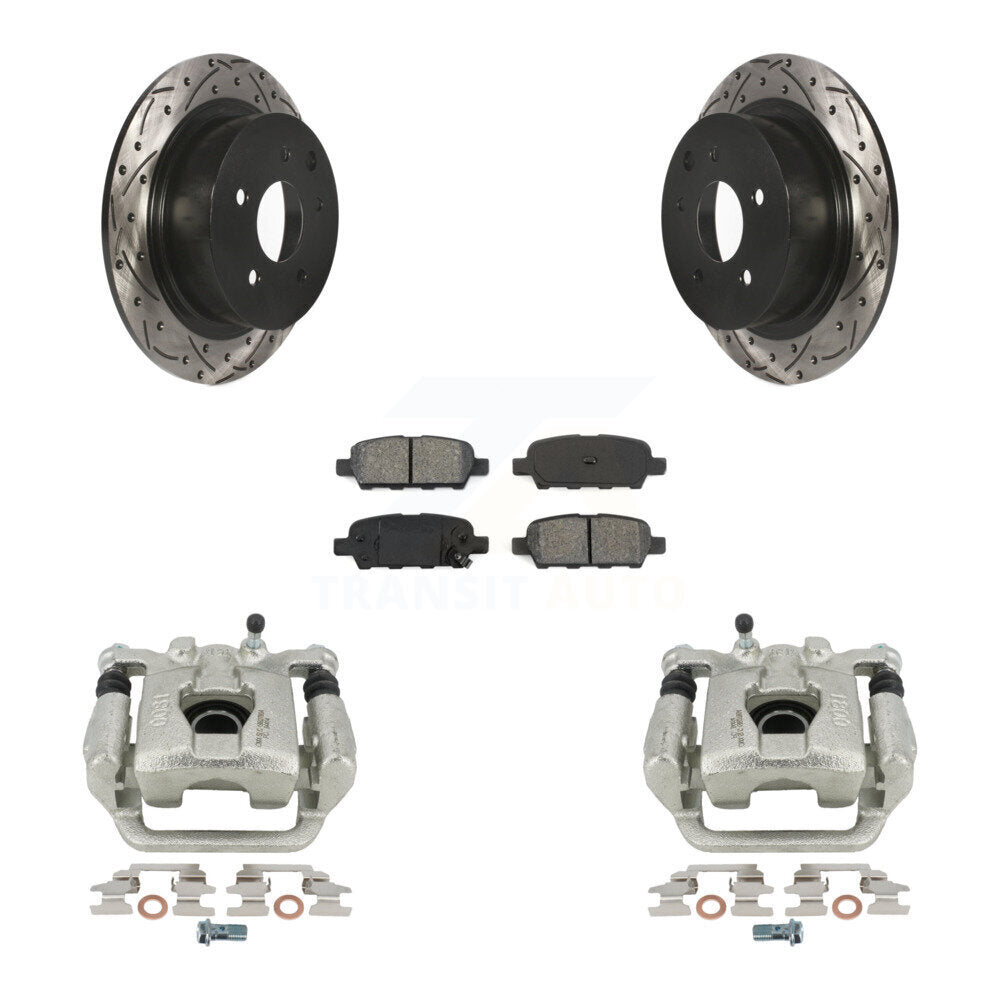 Rear Disc Brake Coated Caliper Drilled Slotted Rotors And Semi-Metallic Pads Kit For Nissan Altima Maxima KCD-100627S by Transit Auto