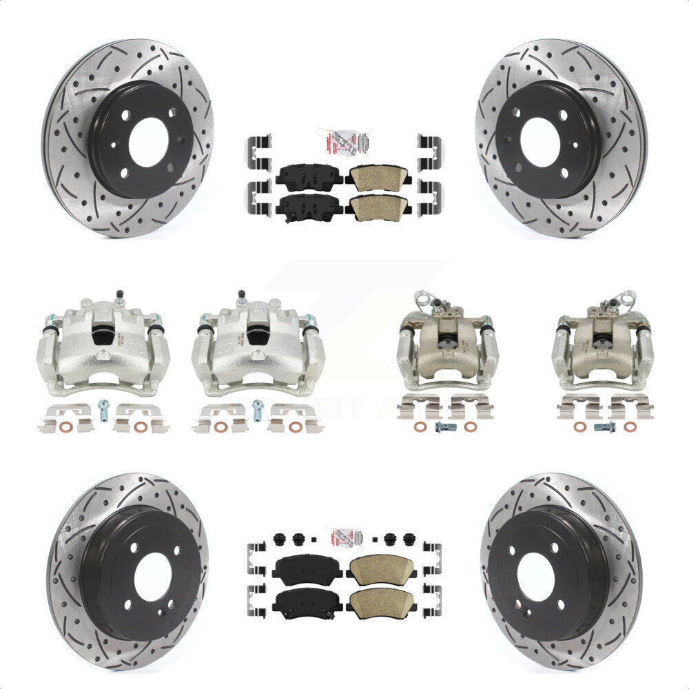 Front Rear Disc Brake Coated Caliper Drilled Slotted Rotors And Ceramic Pads Kit (10Pc) For Kia Rio KCD-100628N by Transit Auto