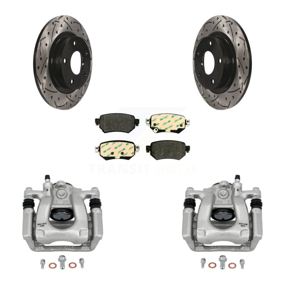 Rear Brake Coated Caliper Drilled Slot Rotor Semi-Metallic Pad Kit For 2016-2021 Mazda 6 KCD-100628P