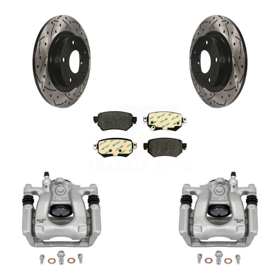 Rear Brake Coated Caliper Drilled Slot Rotor Semi-Metallic Pad Kit For 2016-2021 Mazda 6 KCD-100628P
