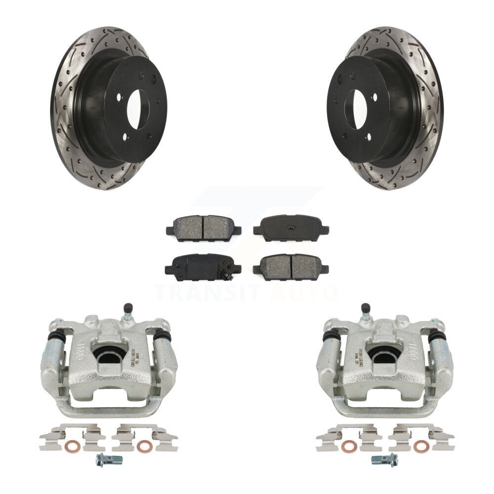 Rear Disc Brake Coated Caliper Drilled Slotted Rotors And Semi-Metallic Pads Kit For Nissan Altima Maxima KCD-100628S by Transit Auto