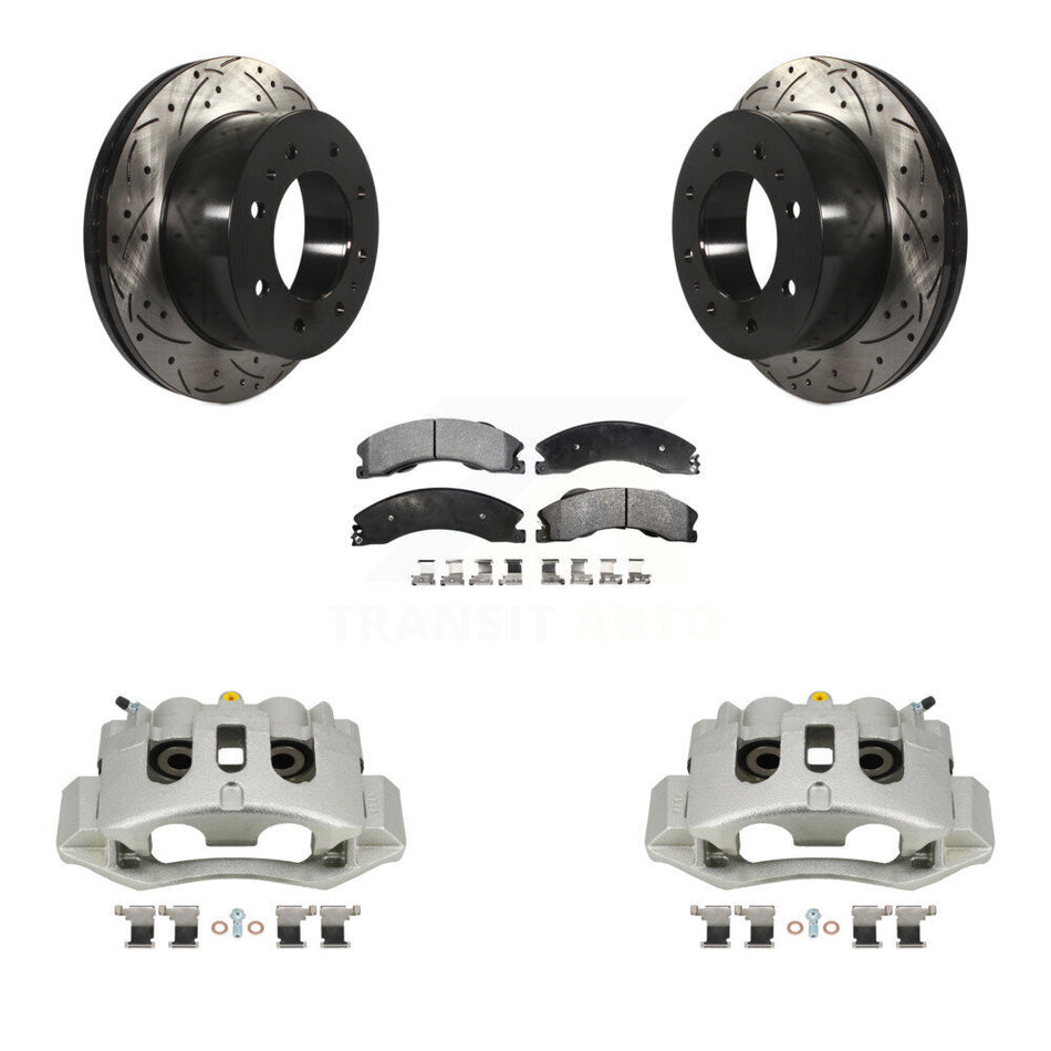 Rear Brake Caliper Drill Slot Rotors Semi-Metallic Pad Kit For GMC Chevrolet Sierra 2500 KCD-100629P