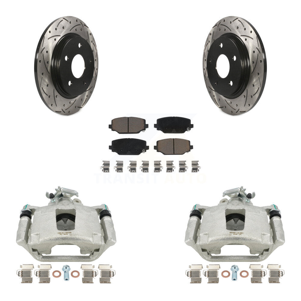 Rear Disc Brake Coated Caliper Drilled Slotted Rotors And Ceramic Pads Kit For 2017-2018 Dodge Grand Caravan With Single Piston Front KCD-100630C by Transit Auto