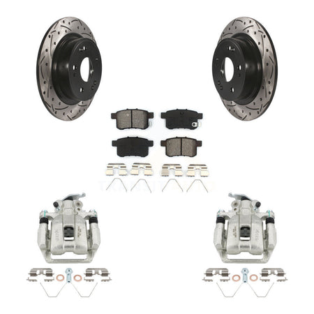 Rear Brake Caliper Drill Slotted Rotors Semi-Metallic Pad Kit For Honda Accord Acura TSX KCD-100630S