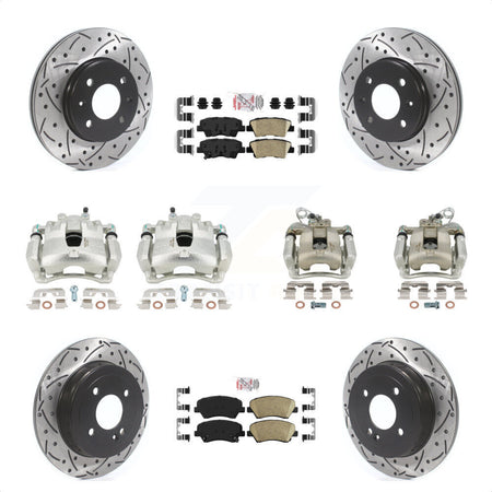 Front Rear Disc Brake Coated Caliper Drilled Slotted Rotors And Ceramic Pads Kit (10Pc) For Kia Rio KCD-100631N by Transit Auto