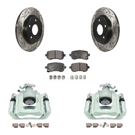 Rear Disc Brake Coated Caliper Drilled Slotted Rotors And Semi-Metallic Pads Kit For Chrysler Town & Country Dodge Grand Caravan Volkswagen Routan Ram C/V KCD-100633P by Transit Auto