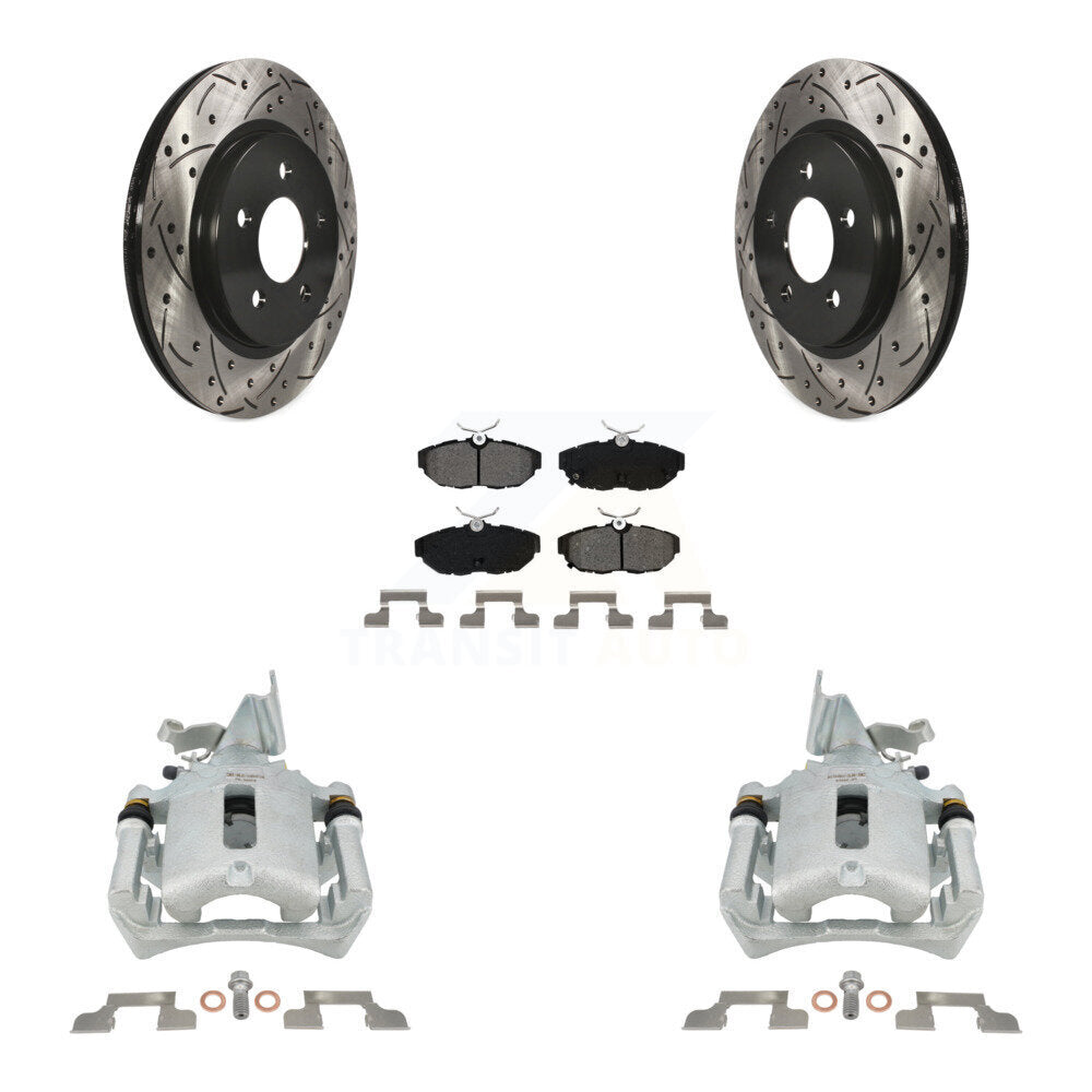 Rear Disc Brake Coated Caliper Drilled Slot Rotor Semi-Metallic Pad Kit For Ford Mustang KCD-100633S