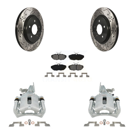 Rear Disc Brake Coated Caliper Drilled Slot Rotor Semi-Metallic Pad Kit For Ford Mustang KCD-100633S