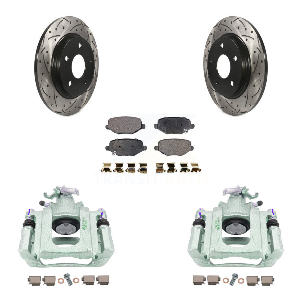 Rear Disc Brake Coated Caliper Drilled Slotted Rotor & Semi-Metallic Pad Kit For Ram C/V KCD-100634P