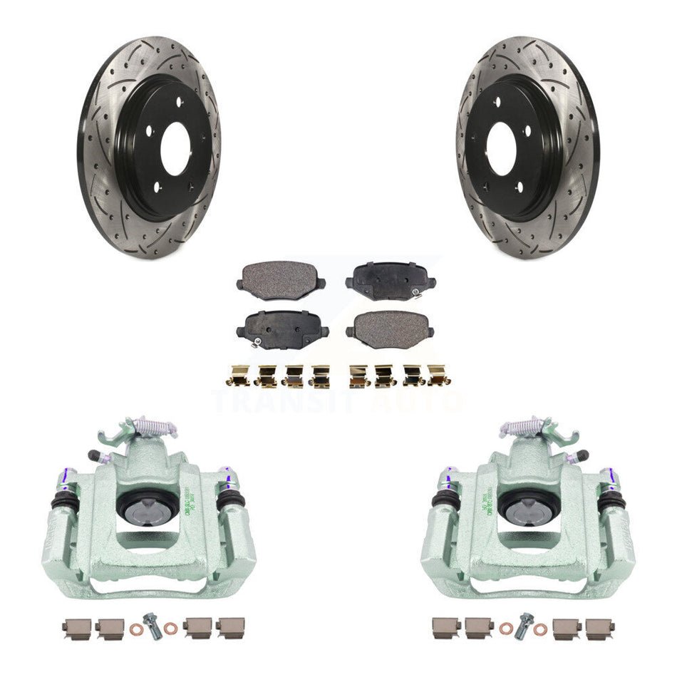 Rear Disc Brake Coated Caliper Drilled Slotted Rotor & Semi-Metallic Pad Kit For Ram C/V KCD-100634P