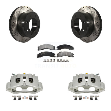 Rear Brake Caliper Drill Slotted Rotors Ceramic Pad Kit For GMC Chevrolet Sierra 2500 HD KCD-100634T