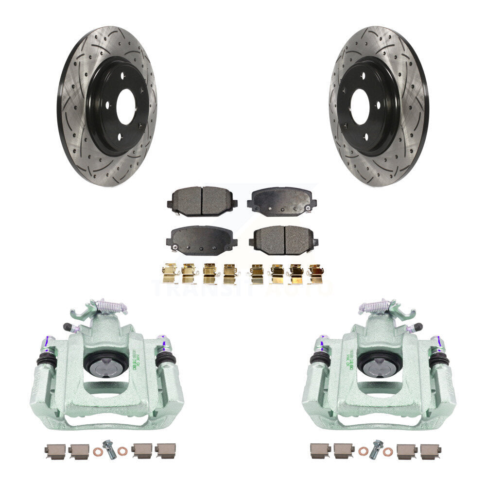 Rear Disc Brake Coated Caliper Drilled Slotted Rotor & Semi-Metallic Pad Kit For Ram C/V KCD-100635P