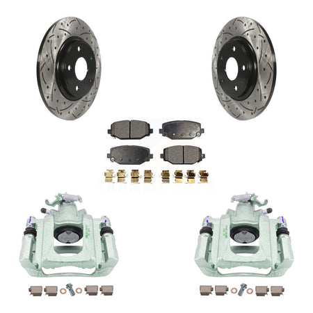 Rear Disc Brake Coated Caliper Drilled Slotted Rotor & Semi-Metallic Pad Kit For Ram C/V KCD-100635P