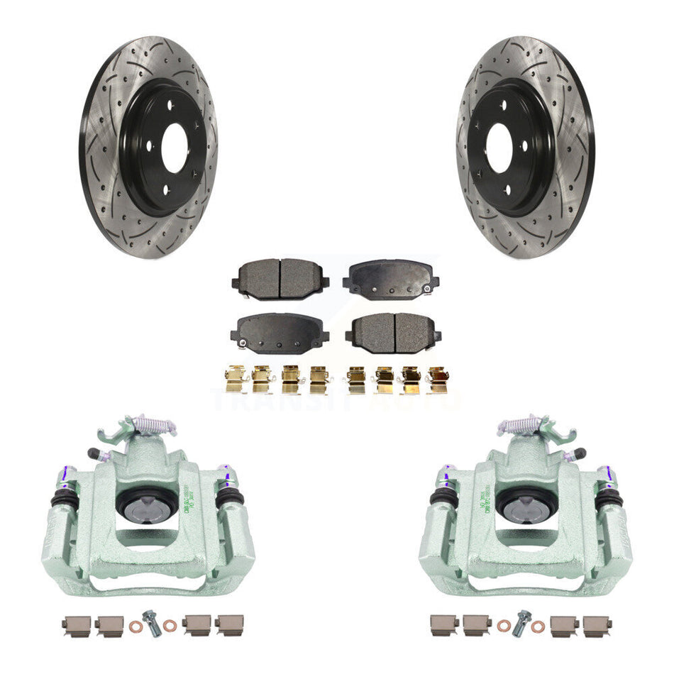Rear Disc Brake Coated Caliper Drilled Slotted Rotor & Semi-Metallic Pad Kit For Ram C/V KCD-100635P