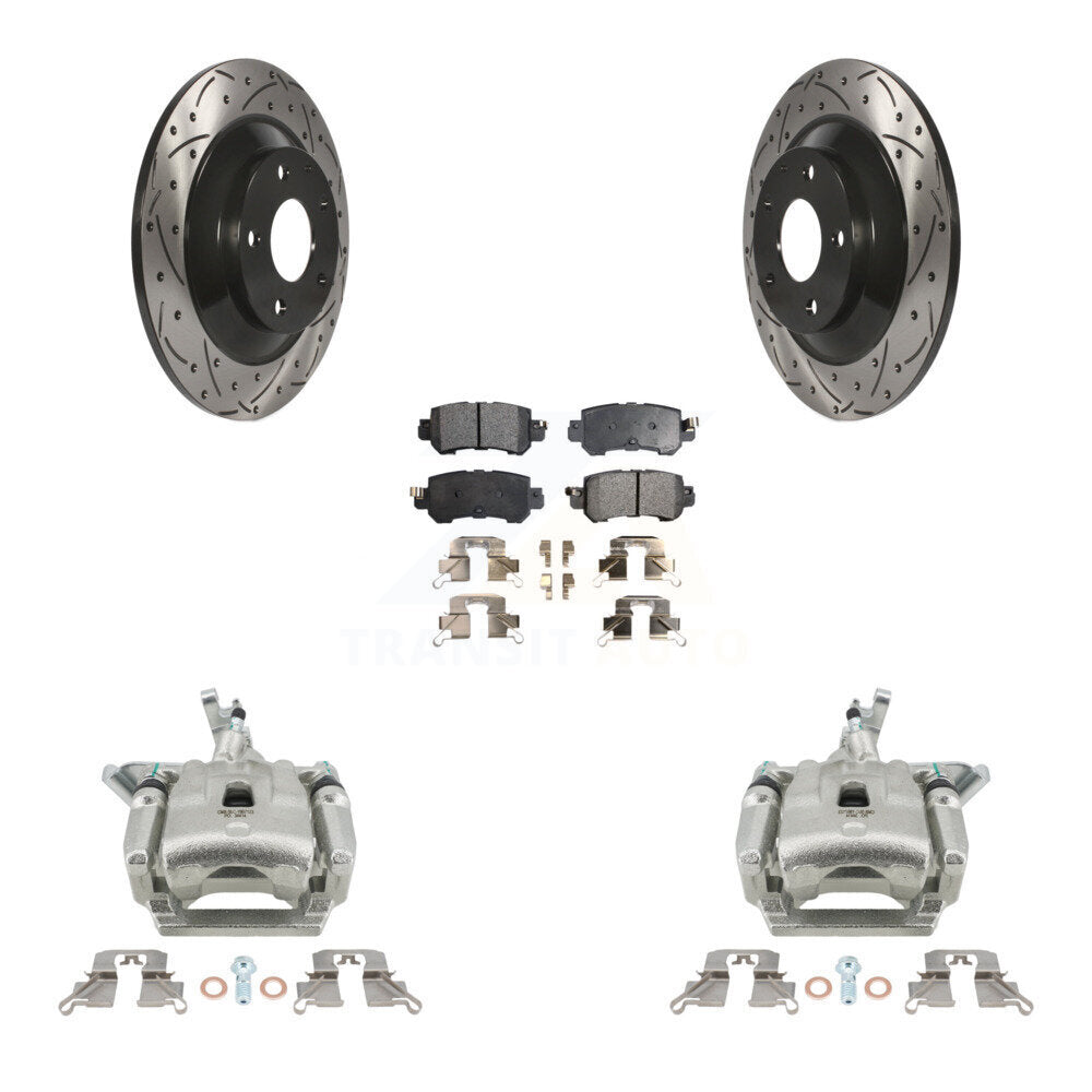 Rear Disc Brake Coated Caliper Drill Slot Rotor Ceramic Pad Kit For 2013-2015 Mazda CX-5 KCD-100635T