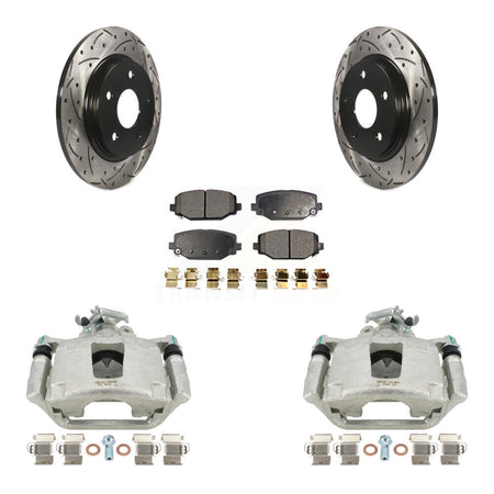 Rear Disc Brake Coated Caliper Drilled Slotted Rotors And Semi-Metallic Pads Kit For 2017-2018 Dodge Grand Caravan With Single Piston Front KCD-100636P by Transit Auto