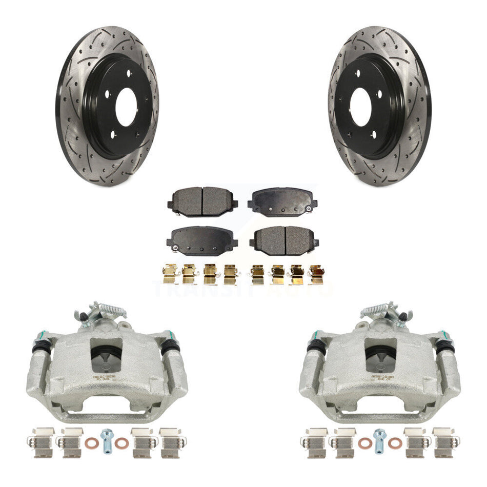 Rear Disc Brake Coated Caliper Drilled Slotted Rotors And Semi-Metallic Pads Kit For 2017-2018 Dodge Grand Caravan With Single Piston Front KCD-100636P by Transit Auto