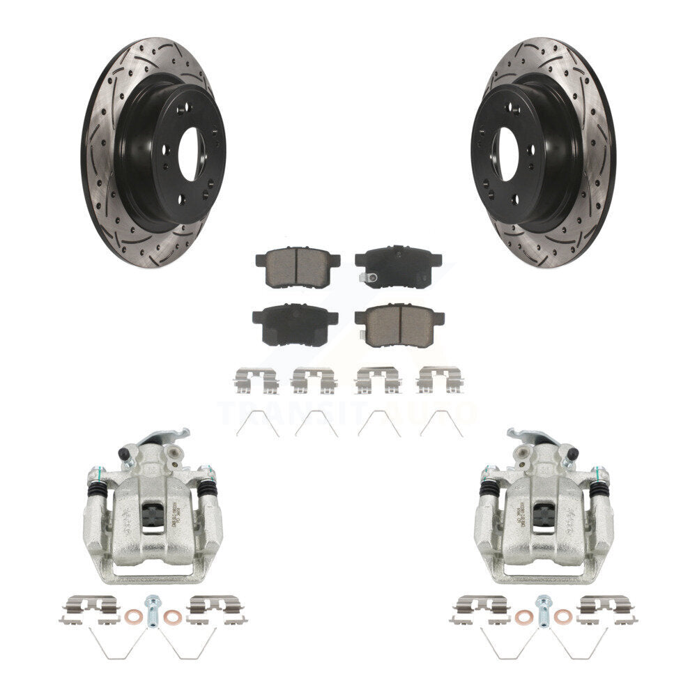 Rear Brake Coated Caliper Drill Slotted Rotor Ceramic Pad Kit For Honda Accord Acura TSX KCD-100639C
