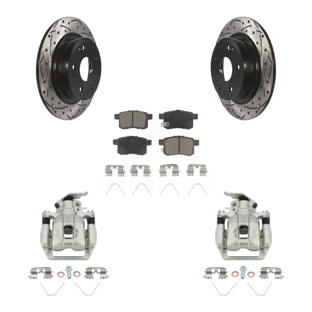 Rear Disc Brake Coated Caliper Drilled Slotted Rotors & Ceramic Pad Kit For Honda Accord KCD-100640C