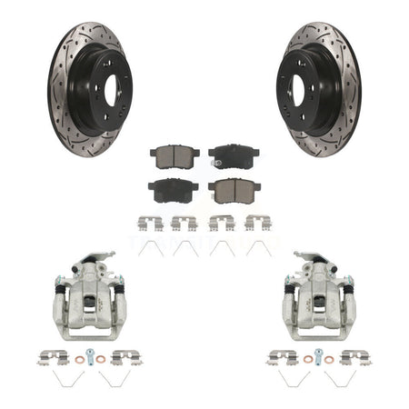 Rear Disc Brake Coated Caliper Drilled Slotted Rotors & Ceramic Pad Kit For Honda Accord KCD-100640C