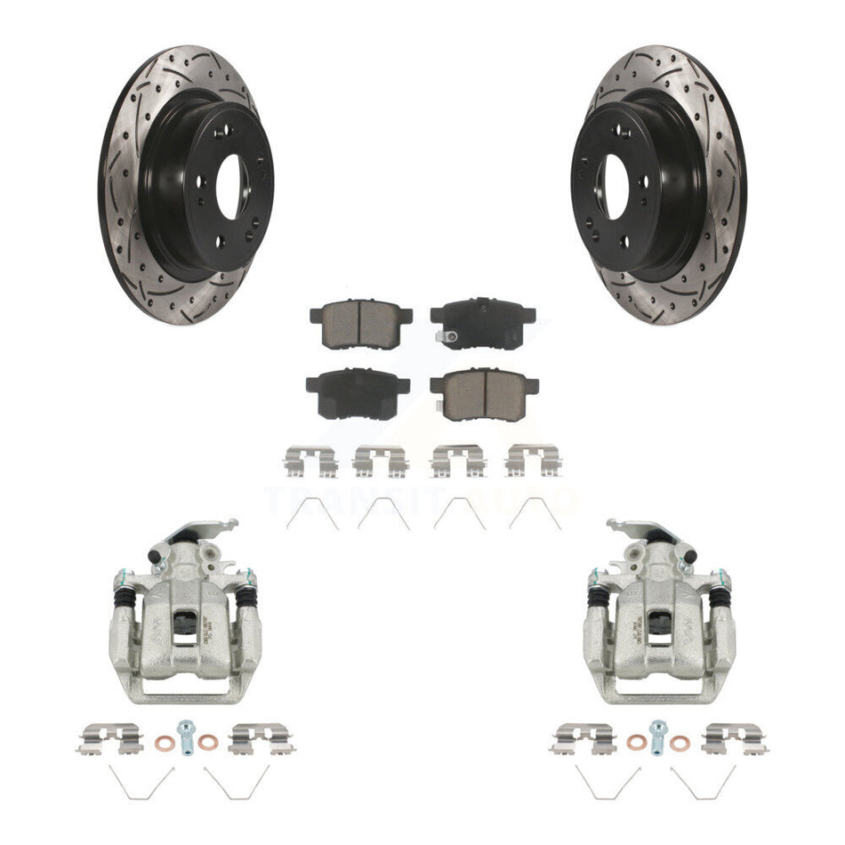 Rear Disc Brake Coated Caliper Drilled Slotted Rotors & Ceramic Pad Kit For Honda Accord KCD-100640C