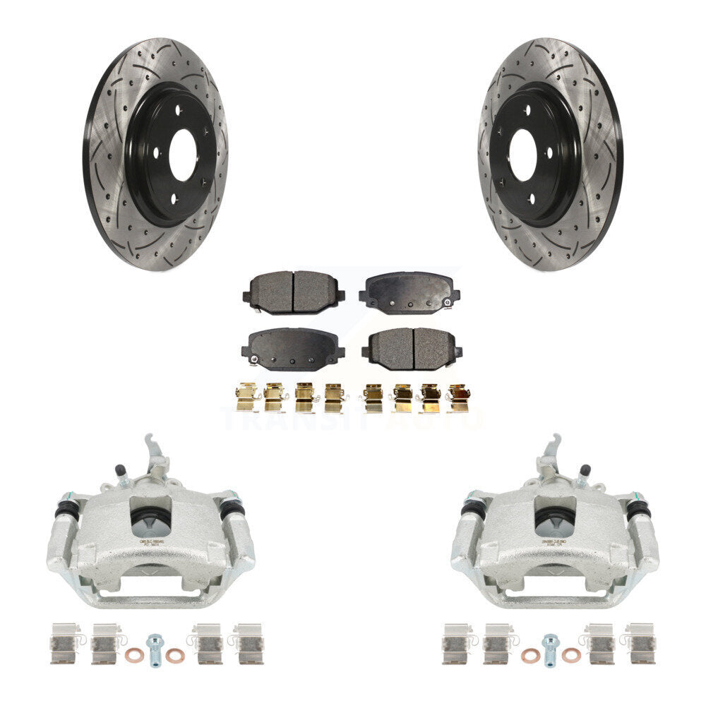Rear Brake Caliper Drill Slotted Rotor Semi-Metallic Pad Kit For 2014-2020 Dodge Journey KCD-100641P