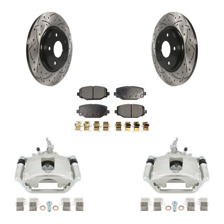 Rear Brake Caliper Drill Slotted Rotor Semi-Metallic Pad Kit For 2014-2020 Dodge Journey KCD-100641P