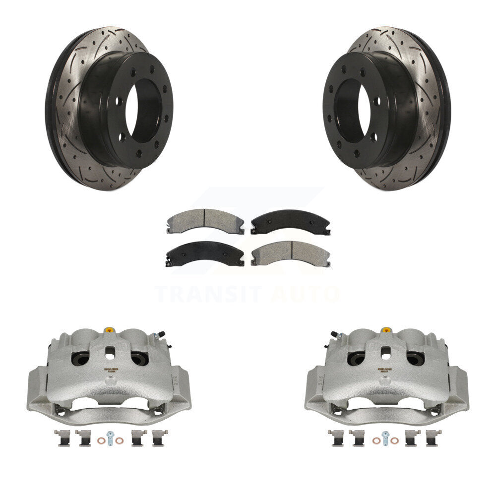 Rear Brake Caliper Drill Slotted Rotors Semi-Metallic Pad Kit For Chevrolet Express 4500 KCD-100641S