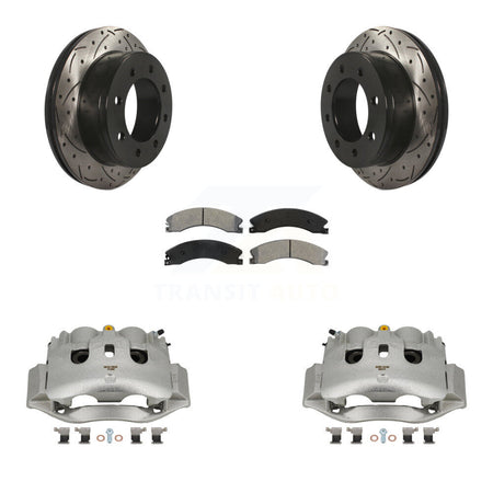 Rear Brake Caliper Drill Slotted Rotors Semi-Metallic Pad Kit For Chevrolet Express 4500 KCD-100641S