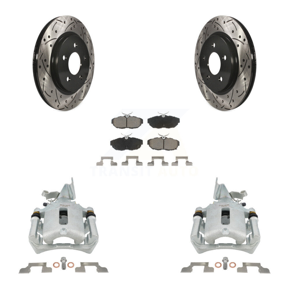 Rear Disc Brake Coated Caliper Drilled Slotted Rotors & Ceramic Pad Kit For Ford Mustang KCD-100642C