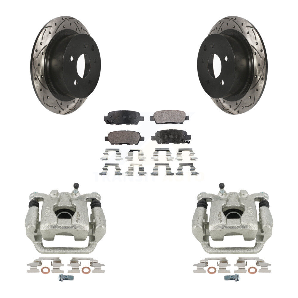 Rear Disc Brake Coated Caliper Drilled Slotted Rotors And Semi-Metallic Pads Kit For Nissan Altima Maxima KCD-100642P by Transit Auto