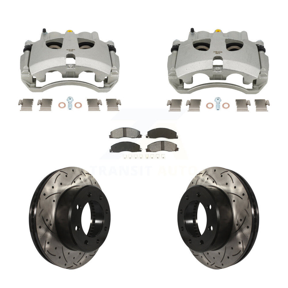 Front Brake Coat Caliper Drill Slot Rotors Semi-Metallic Pad Kit For Ram 3500 2500 Dodge KCD-100642S
