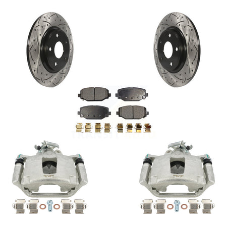 Rear Disc Brake Coated Caliper Drilled Slotted Rotors And Ceramic Pads Kit For Dodge Grand Caravan KCD-100642T by Transit Auto