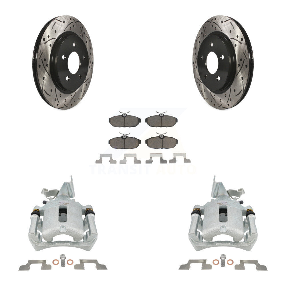Rear Disc Brake Coated Caliper Drilled Slotted Rotors & Ceramic Pad Kit For Ford Mustang KCD-100643C