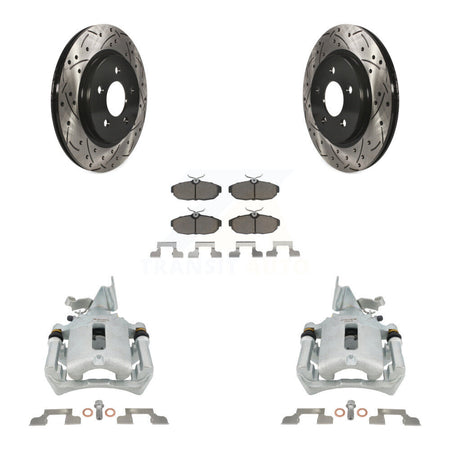 Rear Disc Brake Coated Caliper Drilled Slotted Rotors & Ceramic Pad Kit For Ford Mustang KCD-100643C