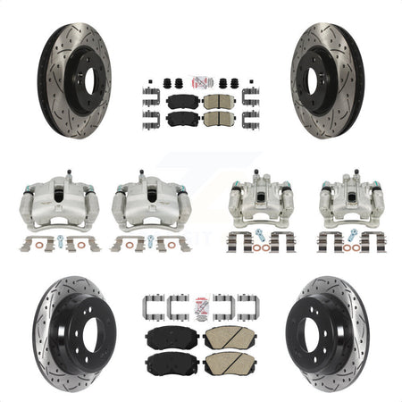 Front Rear Disc Brake Coated Caliper Drilled Slotted Rotors And Ceramic Pads Kit (10Pc) For Kia Sportage Hyundai Tucson KCD-100643N by Transit Auto