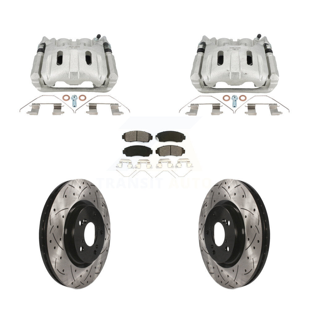 Front Brake Caliper Drilled Slot Rotor Semi-Metallic Pad Kit For 2011-2014 Honda Odyssey KCD-100643S