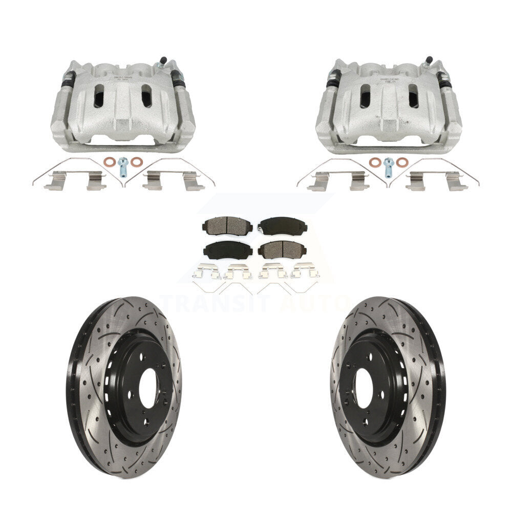 Front Brake Caliper Drilled Slot Rotor Semi-Metallic Pad Kit For 2015-2017 Honda Odyssey KCD-100644S