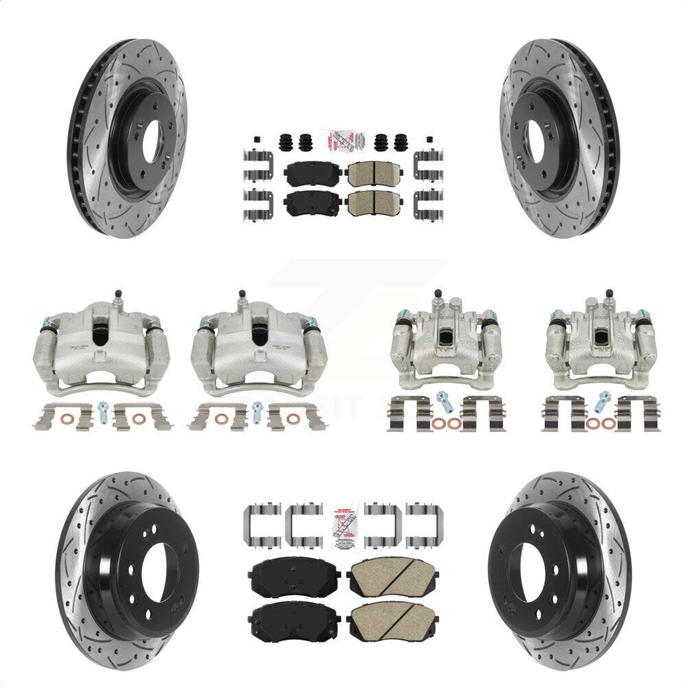 Front Rear Disc Brake Coated Caliper Drilled Slotted Rotors And Ceramic Pads Kit (10Pc) For 2015 Hyundai Tucson FWD with FUEL CELL EV (FCEV) engine KCD-100645N by Transit Auto