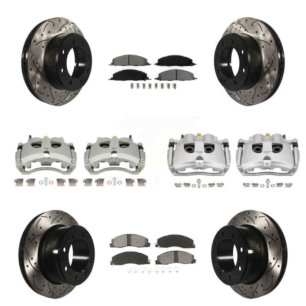 Front Rear Brake Caliper Drill Slot Rotor Semi-Metallic Pad Kit (10Pc) For Ram 3500 2500 KCD-100645S