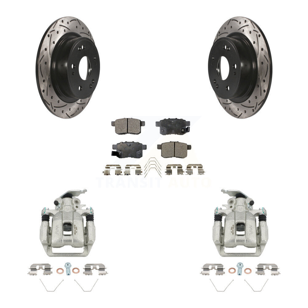 Rear Disc Brake Coated Caliper Drilled Slot Rotor Semi-Metallic Pad Kit For Honda Accord KCD-100646P