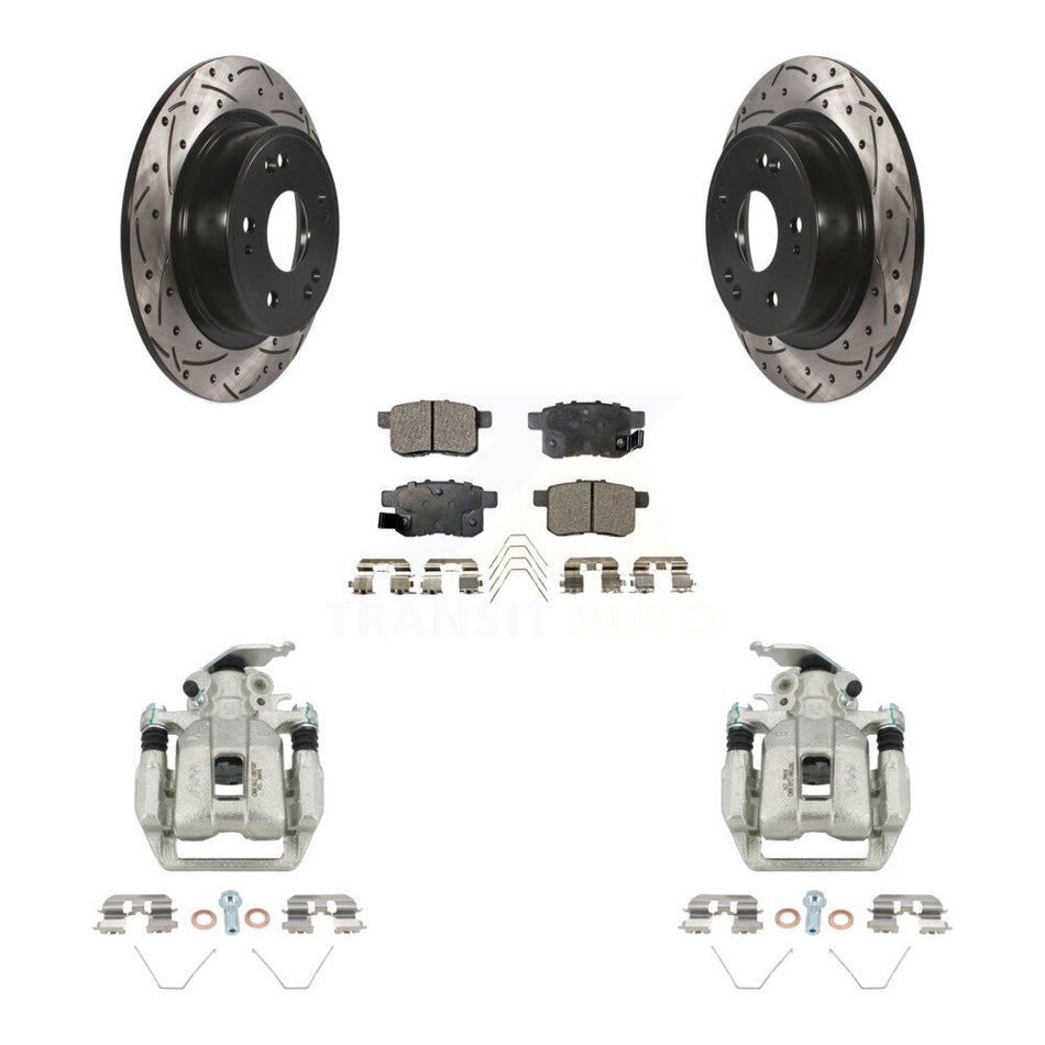 Rear Disc Brake Coated Caliper Drilled Slot Rotor Semi-Metallic Pad Kit For Honda Accord KCD-100646P