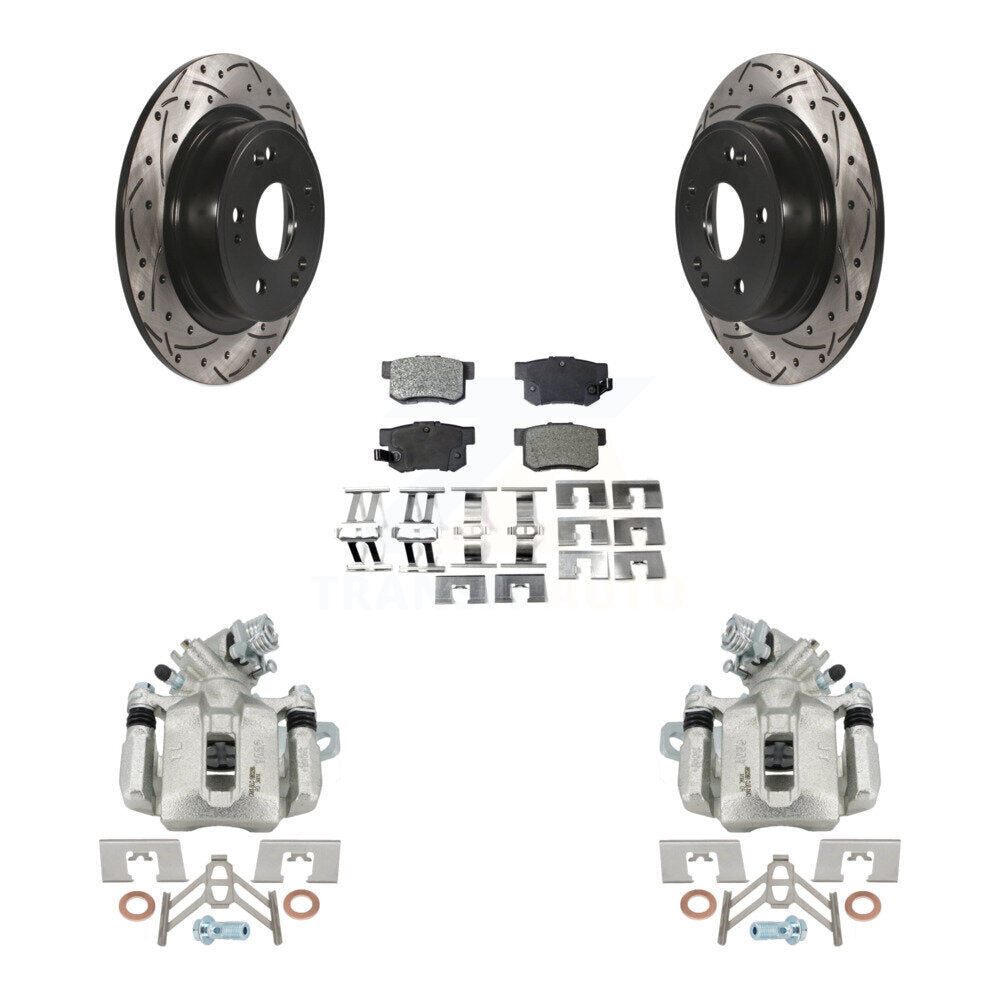 Rear Brake Coated Caliper Drill Slot Rotor Semi-Metallic Pad Kit For 2016-2018 Acura ILX KCD-100647P