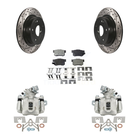 Rear Brake Coated Caliper Drill Slot Rotor Semi-Metallic Pad Kit For 2016-2018 Acura ILX KCD-100647P